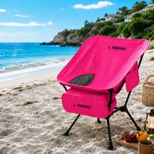 Pink Camping Chair for Beach and Festivals, 3.6 lb, Supports Up to 350 lb | Adjustable seat height; carry bag, cup holder and side pocket keep essentials close at beaches, festivals and campsites., Small