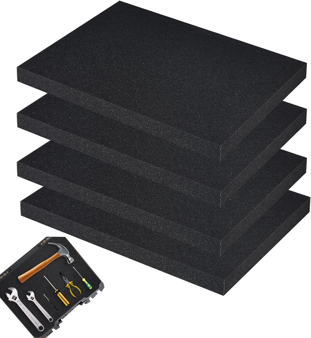 Polyurethane Foam Board - 16 x 12 x 1 inch Cuttable - Organized Toolbox/Camera Storage & Craft Hardware - Cushion Foam Pads (4)