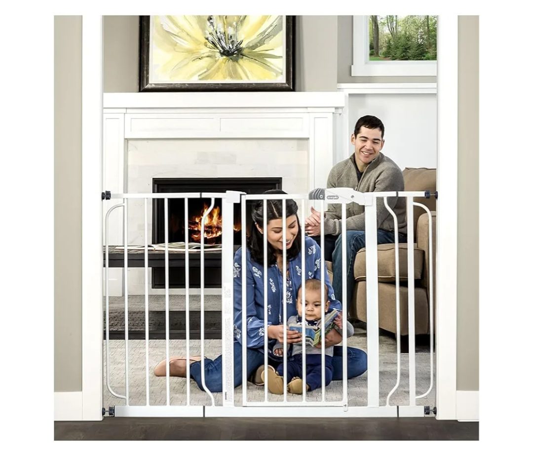 Regalo Safety 29-49" Easy Step Extra Wide Baby Gate for Doorways & Bottom of Stairs, Pressure Mounted Safety Gate with Door for Babies, Toddlers & Pets, White
