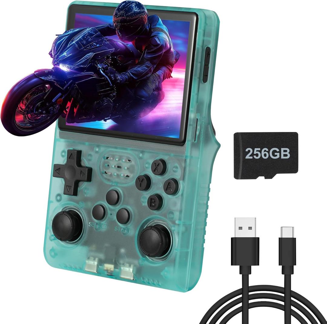 R40S Pro Handheld Game Console, Over 30,000 Pre-Installed Games, More Than 20 Retro Emulator Systems, 3.5 inch IPS Full-View HD Screen256GB (Green)