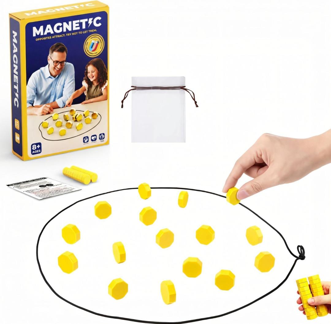 Magnetic Game with String, Magnetic Chess Game with 20 Stones & Adjustable Rope  Portable Travel Strategy Puzzle Game, Multiplayer Family Party Game for Kids & Adults