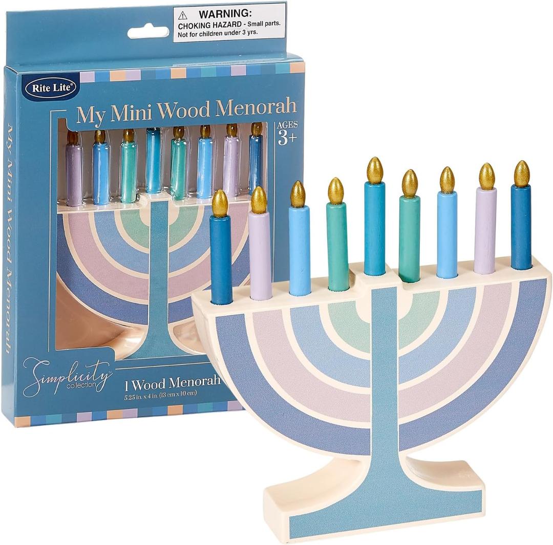 Rite Lite My Play Wooden Menorah with Removable Wooden Candles - Colorful Chanukah Menorah for Kids Hanukkah Gifts Decorations Centerpiece, Jewish Holiday Party Favors (Pastel)