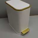 Cesun Small Bathroom Trash Can with Lid Soft Close, 5 Liter/1.3 Gallon Stainless Steel Garbage Can with Removable Inner Bucket, Step Pedal, Slim Waste Basket for Toilet, Office, Bedroom (White&Gold)