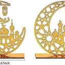 2 x 2-Piece Wooden Ramadan Decorations Set, Hollow Moon and Star Eid Mubarak Wooden Table Decor with Removable Base for Home, 7.67x8 Inches Ramadan Ornaments