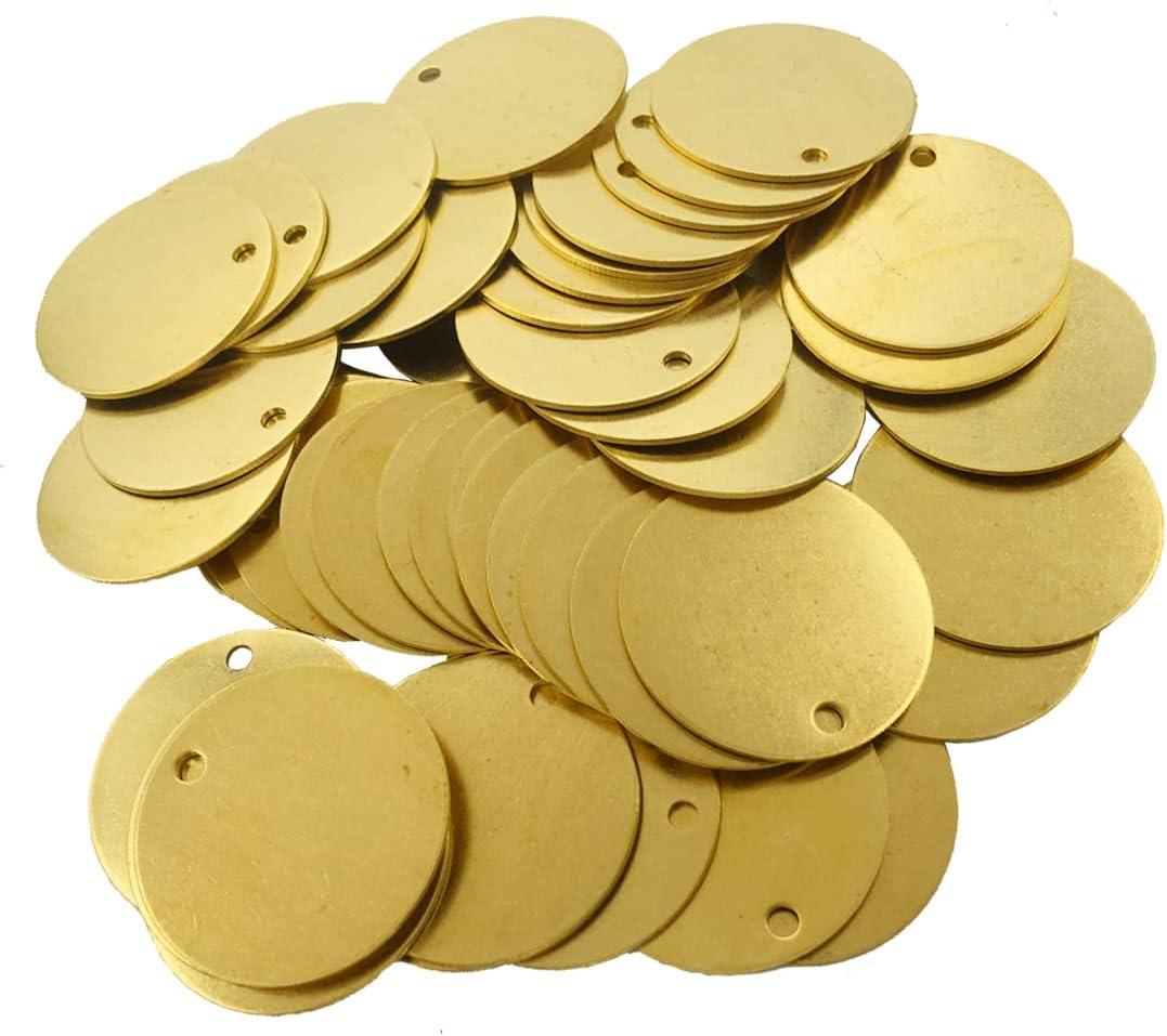 ABBECIAO 1.25Brass Valve Tags Stamping Tags 0.04 Round Engraved Metal Blanks Chits with Hole for Pipe Valves, Equipment, Tool and Keys Labeling 50 Pack