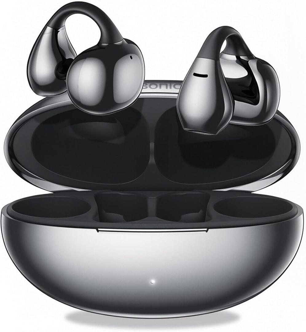 M31 Open Ear Earbuds Wireless Clip On Headphones, Lightweight 5g Fit Omni Tap Control Powerful Sound 68H Play Bluetooth 5.4 Dual Device Sync AI Clear Calls IPX5 Waterproof for Small Ears Sports Work (Black)