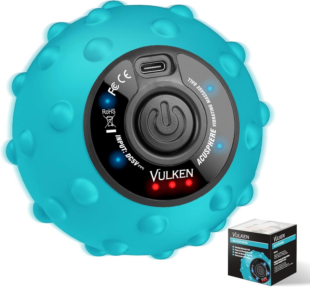 Vulken 4 Speed High Intensity Vibrating Massage Ball with USB Charging for Muscle and Deep Tissue, Plantar Fasciitis Pain Relief, Myofascial Release and Trigger Point Treatment for Back, Blue
