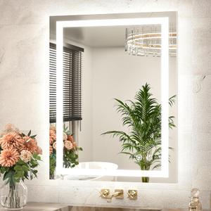 TETOTE LED Bathroom Mirror 24 x 32 Brighter Front and Backlit LED Bathroom Vanity Mirror with Lights, Frameless Lighted Anti Fog Wall Mounted Mirror, 3-Color Dimmable, Tempered Glass, Waterproof