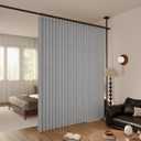 Folding Room Divider Curtain  Lightweight Draping Bedroom Privacy Curtain, Window and Bed Separator with Hooks and Tie-Back (Grey, W98*H86.6inch)