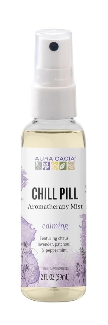 Aura Cacia Aromatherapy Mist, Chill Pill - Lavender, Sweet Orange and Patchouli Blend for Refreshing Rooms, Body Sprays, Meditation | 2 Fl Oz (Pack of 1)