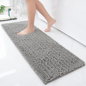 Arotive Luxury Chenille Bathroom Rug Mat, Extra Soft Thick Absorbent Shaggy Bath Rugs, Non-Slip Machine Wash Dry, Plush Bath Mats for Bathroom, Shower and Tub, 47x17, Grey