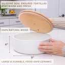 Ceramic Tortilla Warmer with Wooden Lid - 9 Inch Large Tortilla Holder Ideal for Keeping Tortillas Warm and Fresh