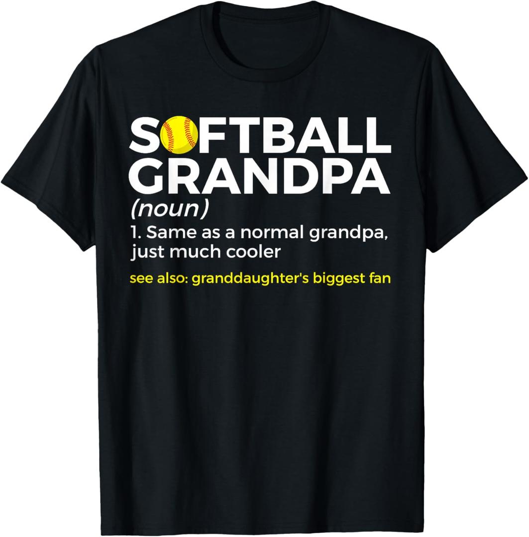 Softball Grandpa Definition Granddaughter's Biggest Fan T-Shirt (XL, Black)