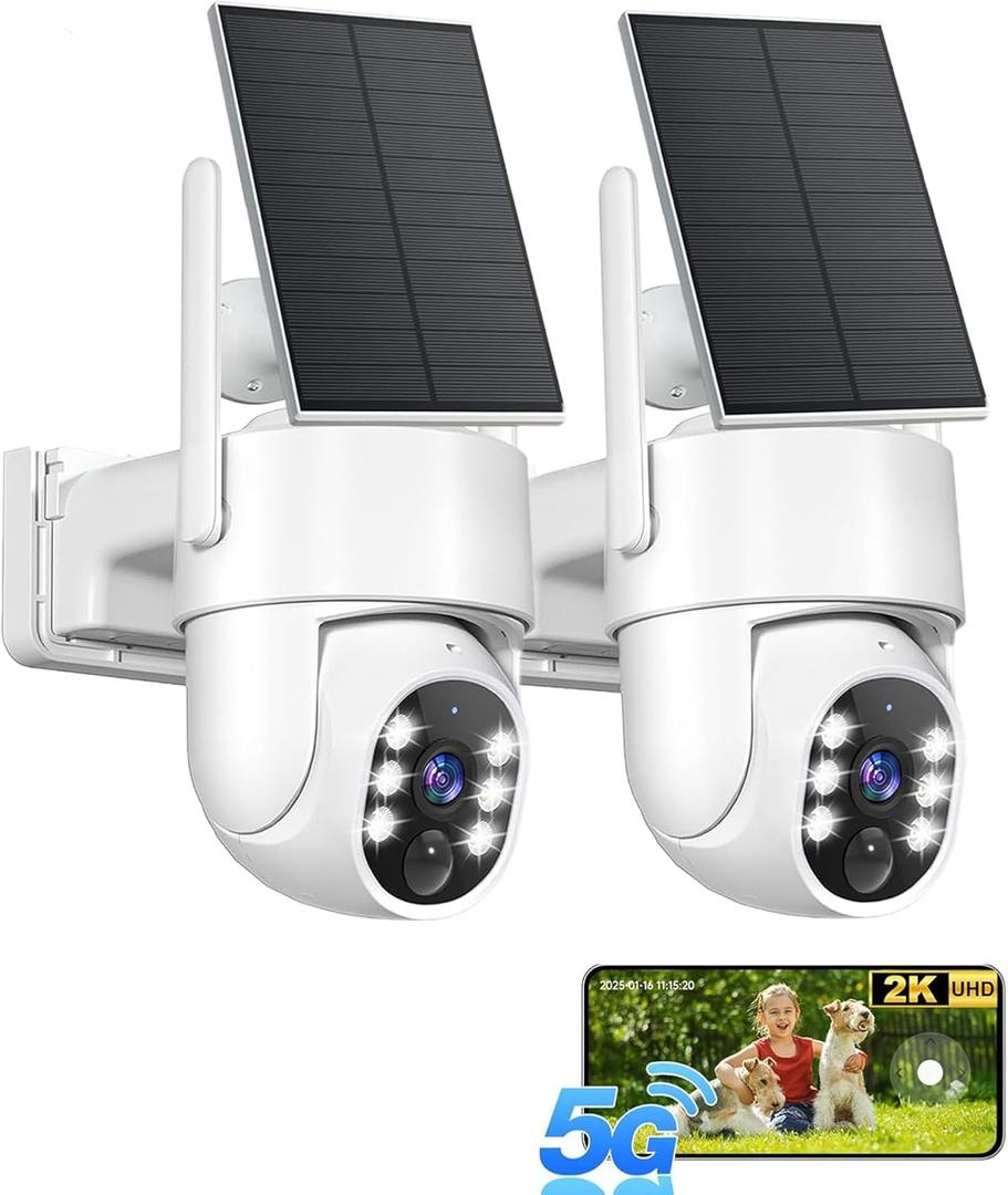 Gianteye 2K Solar Security Cameras Wireless Outdoor, 5G&2.4GHz Cameras for Home Security, Outdoor Security Camera, Color Night Vision, PTZ Human Detection, 2 Packs