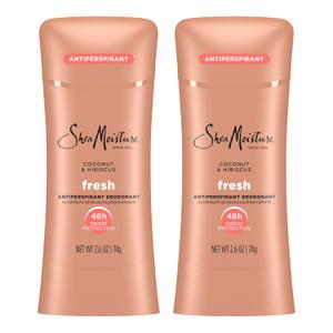 SheaMoisture Antiperspirant Deodorant Stick Fresh Coconut & Hibiscus 2 Count for 48HR Sweat & Odor Protection with No Parabens & No Mineral Oil 2.6 oz