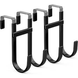 FYY Over The Door Hooks - 2 Pack Heavy Duty Dual-Hook Organizer Hanger with Non-Slip Rubber for Towels, Clothes, Hats & Bags Use in Bathroom, Bedroom, Kitchen - Fits Interior Doors Up to 1 3/8" Black