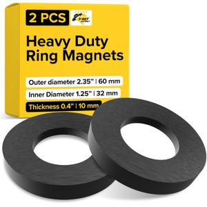 Heavy Duty Ring Magnets - Ultra Strong (2.35x0.4/60x10mm, 2 pcs) Magnets with Holes for DIY & Crafts - Space Organization Set for Home, Workshop, Refrigerator, Whiteboard, Office, Classroom