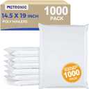 Metronic Poly Mailers 14x19 1000 Pack, Heavy Duty Shipping Bags Bulk Self Seal Waterproof Tear Weather Resistant Large Mailing Envelopes, Packaging bags for Small Business, Boutique, Clothing, White, 14.5x19 1000PC