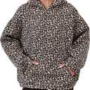 Womens Camo Hoodies Maple Leaf Print Oversized Hooded Sweatshirt Fleece Pullover Sweatshirts Long Sleeve with Pocket (Medium, Leopard Brown)
