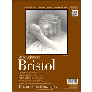 Strathmore 400 Series Bristol Paper Pad, Smooth, Tape Bound, 9x12 inches, 15 Sheets (2-ply) - Artist Paper for Adults and Students - Markers, Pen and Ink