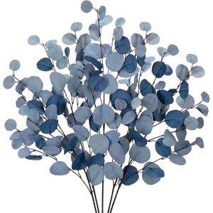 Blue Eucalyptus Stems Fake Eucalyptus Leaves 34 Long Silver Dollar Leaves 5 Pcs Silk Eucalyptus Stems for DIY Bouquet Arrangements Centerpieces Shower Decorations-Artificial Eucalyptus Spray