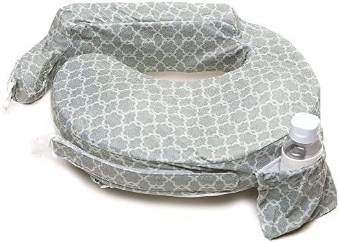 My Brest Friend Nursing Pillow - Deluxe - Enhanced Comfort w/ Slipcover - Ergonomic Breastfeeding Pillow For Ultimate Support For Mom & Baby - Adjustable Pillow W/ Handy Side Pocket, Flower Key Grey