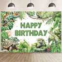 MEHOFOND 7x5ft Reptile Birthday Backdrop Lizard Snake Turtle Birthday Party Supplies Wild Tropical Vegetation Jungle Birthday Photography Background
