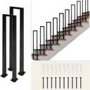 4Pcs U-Shaped Stair Handrail, Matte Black Hand Rail for Indoor Steps, Wrought Iron Outdoor Stair Railing for Porches, Decks, Lofts, 35.4in (4Pcs, Black)