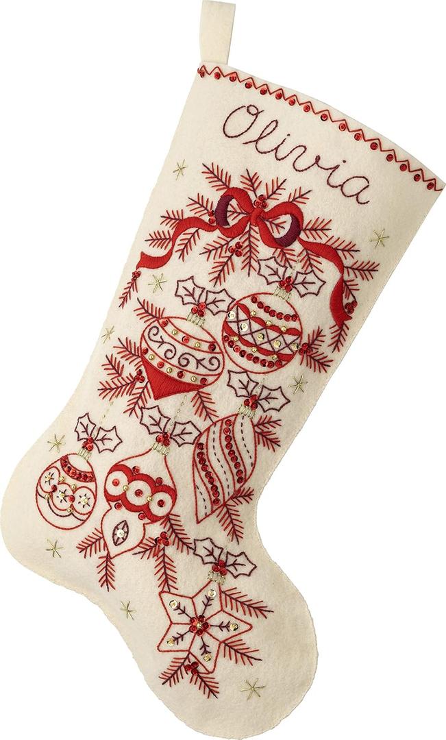 Bucilla Felt Applique 18" Stocking Making Kit, Classic Christmas, Perfect for DIY Arts and Crafts, 89532E
