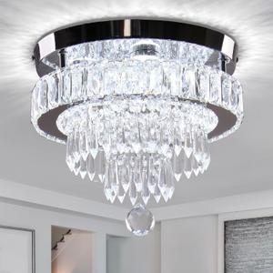 Finktonglan 11.8" Crystal Chandeliers, Morden Crystal Ceiling Light LED Small Chandeliers Semi Flush Mount Chandelier Room Light for Bedrooms Living Room Hallway (6500K White Light) (12'' Cool White)