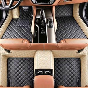 Custom Personalized Floor Mats for Cars, Luxury Full Coverage All Weather Car Mats, Anti-Slip Car Mat Set, Customize Floor Mat for 99% of Sedan, Trucks SUV (Beige Black)