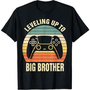 Leveling up to Big Brother 2025 Funny Gamer Boys Kids Men T-Shirt (S, Black)
