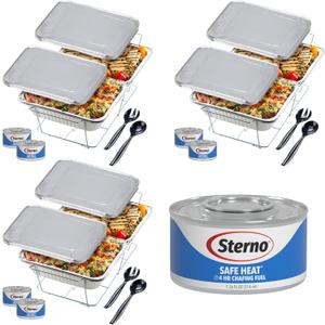 Sterno Disposable Chafing Dish Buffet Set, 4-Hour Food Warmers for Parties, Catering Supplies, Complete Buffet Set, Warming Trays (30pcs)