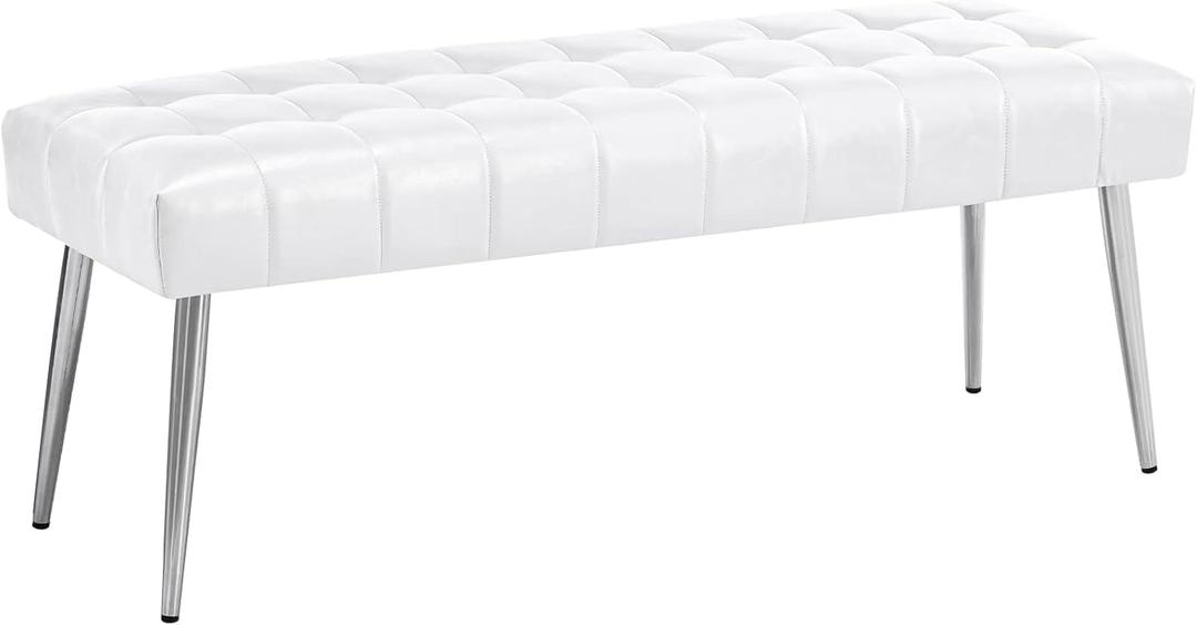 Apicizon 44.5 Ottoman Bench, Modern Faux Leather Bedroom Bench with Square Pull Point Design, Modern Cushion Ottoman Bench for Bedroom, Living Room, EntrywayWhite