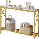 Tajsoon Entryway Table 41.8", 2-Tier Entry Way Console Entrance Table, Narrow Sofa Table with Shelves, Ideal for Hallway, Entryway, Living Room, Foyer, Corridor, and Office (Gold & White)