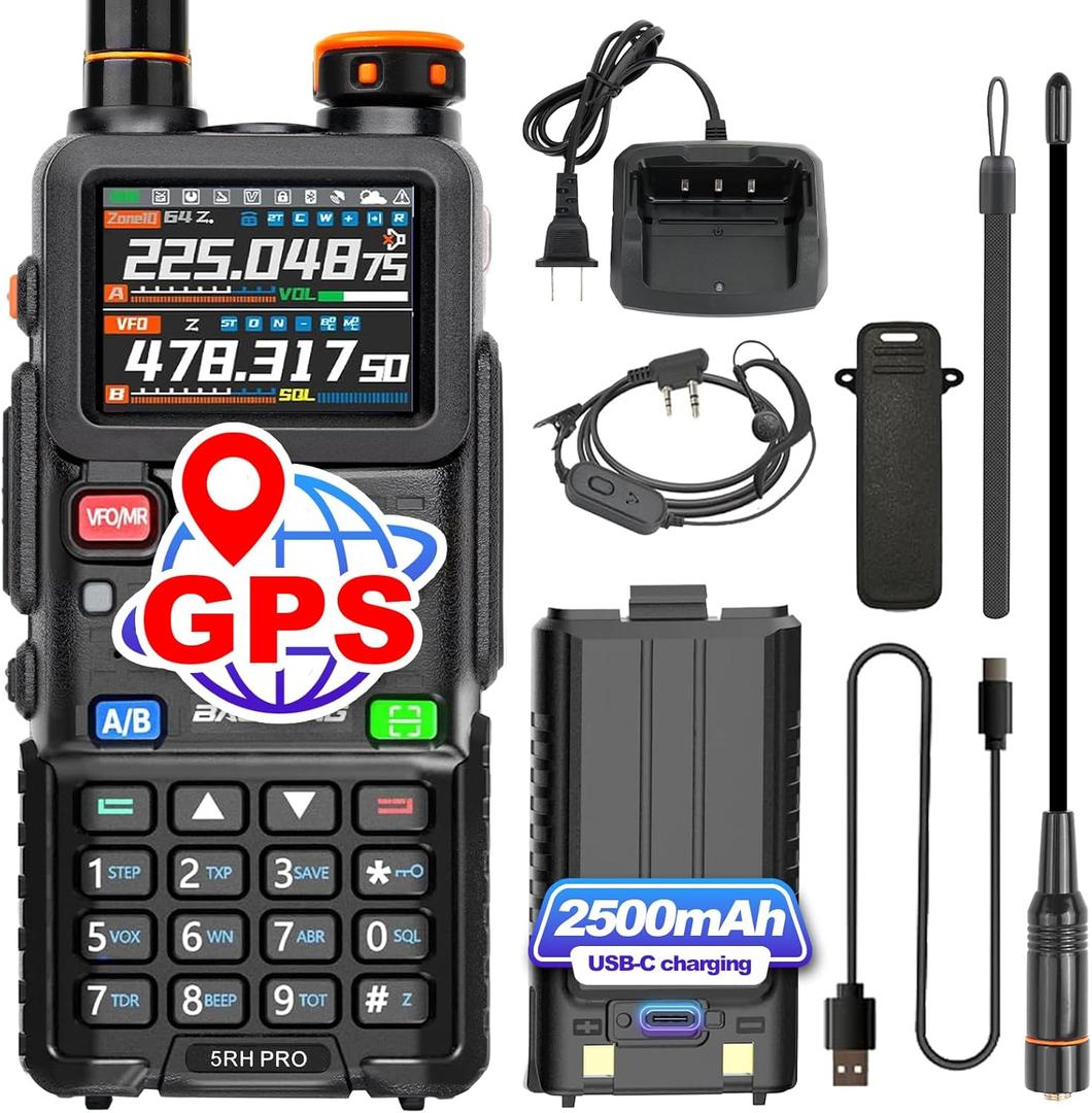 5RH PRO GPS 10W Ham Radio (Upgrade of baofeng 5RM) Long Range Handheld Two Way Radio NOAA Weather Receiver Rechargeable Walkie Talkies with USB-C Charging 2500mAh Battery