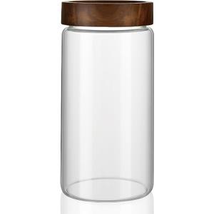 40 oz/1200 ml Clear Glass Storage Canister with Airtight Wooden Screw Lid, Large Tall Cute Decorative Glass Food Container Jar for Coffee,Spice,Candy,Salt,Cookie,Condiment,Pepper,Sugar,Pasta