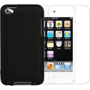 Compatible with iPod Touch 4 Case + Screen Protector,iPod Touch4 Protective case Slim Plastic Shockproof Cover for Apple iPod Touch 4, 4th Generation Shockproof Cover (Black)