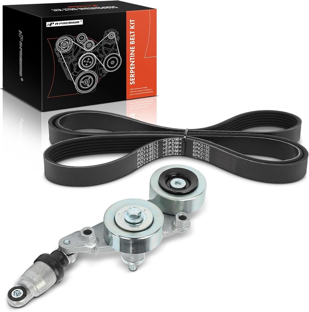 A-Premium Serpentine Drive Belt Kit with Tensioner Compatible with Honda Cars - Accord 2008-2010, Accord Crosstour 2010, Pilot 2006-2011, Odyssey 2005-2010 - 3.5L