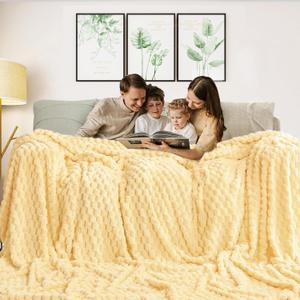 Excervent Flannel Fleece Throw Blanket(120x120 inches), Oversized Giant Extra Large 10'x10' King Bed Throw, Hexagon Jacquard Decorative Fuzzy Blankets for Household, Camping, and Travel, Light Yellow