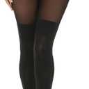 MANZI Black Faux Thigh High Opaque Tights Goth Mock Over Knee Stockings High Waist Warm Fake Sheer Pantyhose for Women (One Size)