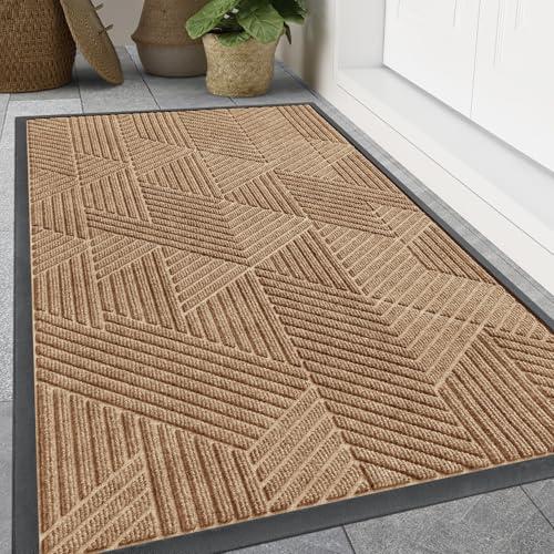 Smiry Front Door Mat Outside Entrance, Heavy Duty Sturdy Natural Rubber Doormat, Trap Dirt and Moisture, Easy Clean Low Profile Welcome Floor Mats for Indoor Outdoor Entry, 59x23 Inch, Coffee
