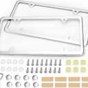 Ohuhu License Plate Frames, 2 Pcs 4 Holes Slim Stainless Steel Polish Mirror License Plate Frame + Chrome Screw Caps (Silver)