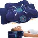 Memory Foam Cervical Pillow for Neck and Shoulder, Ergonomic Contour Cervical Neck Pillow for Sleeping, Cooling Neck Support Pillows for Side Back Stomach Sleeper King Size Deep Blue
