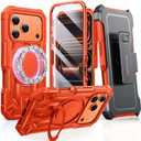 FNTCASE for iPhone 17 Pro-Max Case: with Kickstand [Built-in Screen Protector & Belt Clip] [Compatible with MagSafe] Military Grade Shockproof Rugged Hard TPU Magnetic Phone Cover Orange