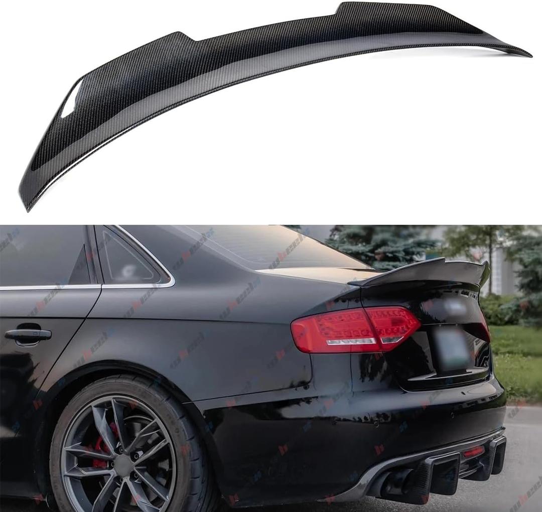 WheelX Real Carbon Fiber Rear Spoiler Compatible with 2008-2012 Audi A4 B8, PSM Style Duckbill Fits for 08-12 4 Door Sedan, High Kick Trunk Tail Deck Lid Wing Lip