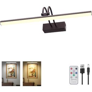 Picture Light,Picture Lights for Wall Cordless,16" Picture Lights with Timer and Dimmable,Battery Wall Lights for Display Gallery Painting Art Frame Portrait-Black 2Color