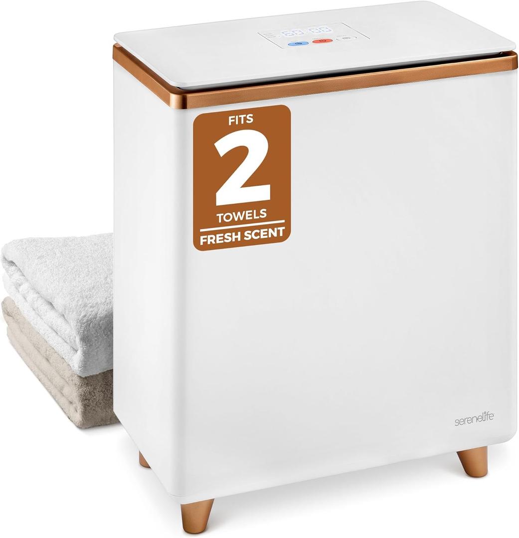 SereneLife Luxury Rectangle Towel Warmer - Spa & Bathroom Heater with Custom Fragrance, Auto Shut-Off, Fits 2 large Towels, Blankets, Bathrobes, PJ's - Perfect Gift for Him & Her (Rose Gold)