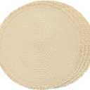 FunWheat Paper Round Braided Placemats Set of 4 for Dining Tables 15 Inch Heat Resistant Table Mats Farmhouse Woven Fabric Natural Place mats for Decoration with Tassel(Beige,4pcs)