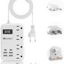 European Travel Plug Adapter, US to Europe Travel Power Strip with 6 USB(2 USB C) 4 Outlets, International Universal Travel Power Adapter with 3ft Extension Cord for EU UK France Italy Germany Cruise
